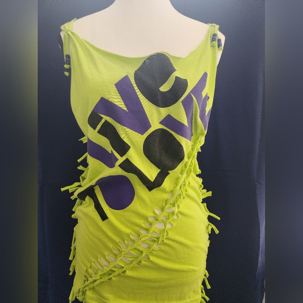 Zumba Fitness Lime Green and Purple Fringe Top